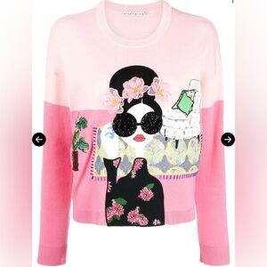 $651 Alice + Olivia Pink Wool Colorblock Stace Parlour Gleeso Sweater Size XS
